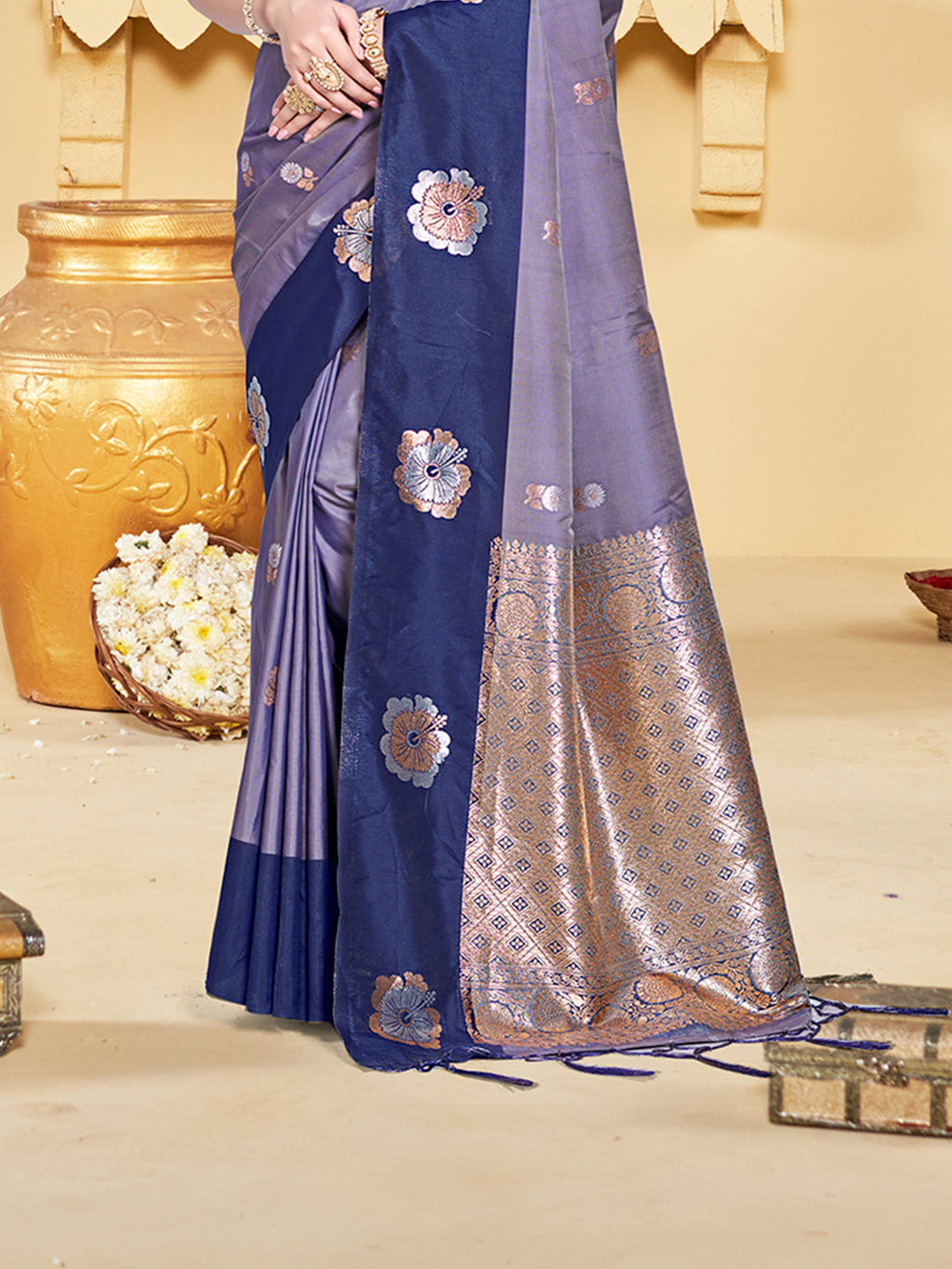 Sangam Prints Purple Silk Woven Work Traditional Saree | Grocsy
