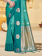 Sangam Prints Teal Blue Silk Woven Work Traditional Saree | Grocsy