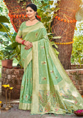 Sangam Prints Sea Green Heavy Assam Silk Saree With Meena Woven Work Traditional Saree | Grocsy