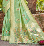 Sangam Prints Sea Green Heavy Assam Silk Saree With Meena Woven Work Traditional Saree | Grocsy