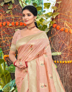 Sangam Prints Lite Pink Heavy Assam Silk Saree With Meena Woven Work Traditional Saree | Grocsy