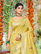 Sangam Prints Yellow Heavy Assam Silk Saree With Meena Woven Work Traditional Saree | Grocsy