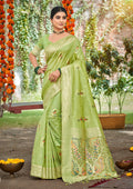 Sangam Prints Green Heavy Assam Silk Saree With Meena Woven Work Traditional Saree | Grocsy