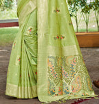 Sangam Prints Green Heavy Assam Silk Saree With Meena Woven Work Traditional Saree | Grocsy