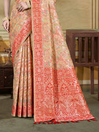 Sangam Prints Beige Cotton Silk With Meena Woven Work Traditional Saree | Grocsy