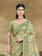 Sangam Prints Light Green  Cotton Silk With Meena Woven Work Traditional Saree | Grocsy