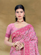 Sangam Prints Pink Cotton Silk With Meena Woven Work Traditional Saree | Grocsy