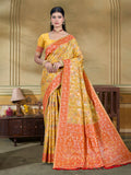 Sangam Prints Mustard Cotton Silk With Meena Woven Work Traditional Saree | Grocsy
