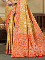 Sangam Prints Mustard Cotton Silk With Meena Woven Work Traditional Saree | Grocsy
