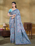 Sangam Prints Light Blue Cotton Silk With Meena Woven Work Traditional Saree | Grocsy