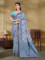Sangam Prints Light Blue Cotton Silk With Meena Woven Work Traditional Saree | Grocsy