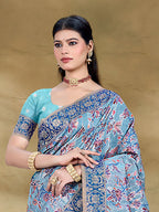 Sangam Prints Light Blue Cotton Silk With Meena Woven Work Traditional Saree | Grocsy