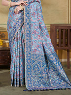 Sangam Prints Light Blue Cotton Silk With Meena Woven Work Traditional Saree | Grocsy