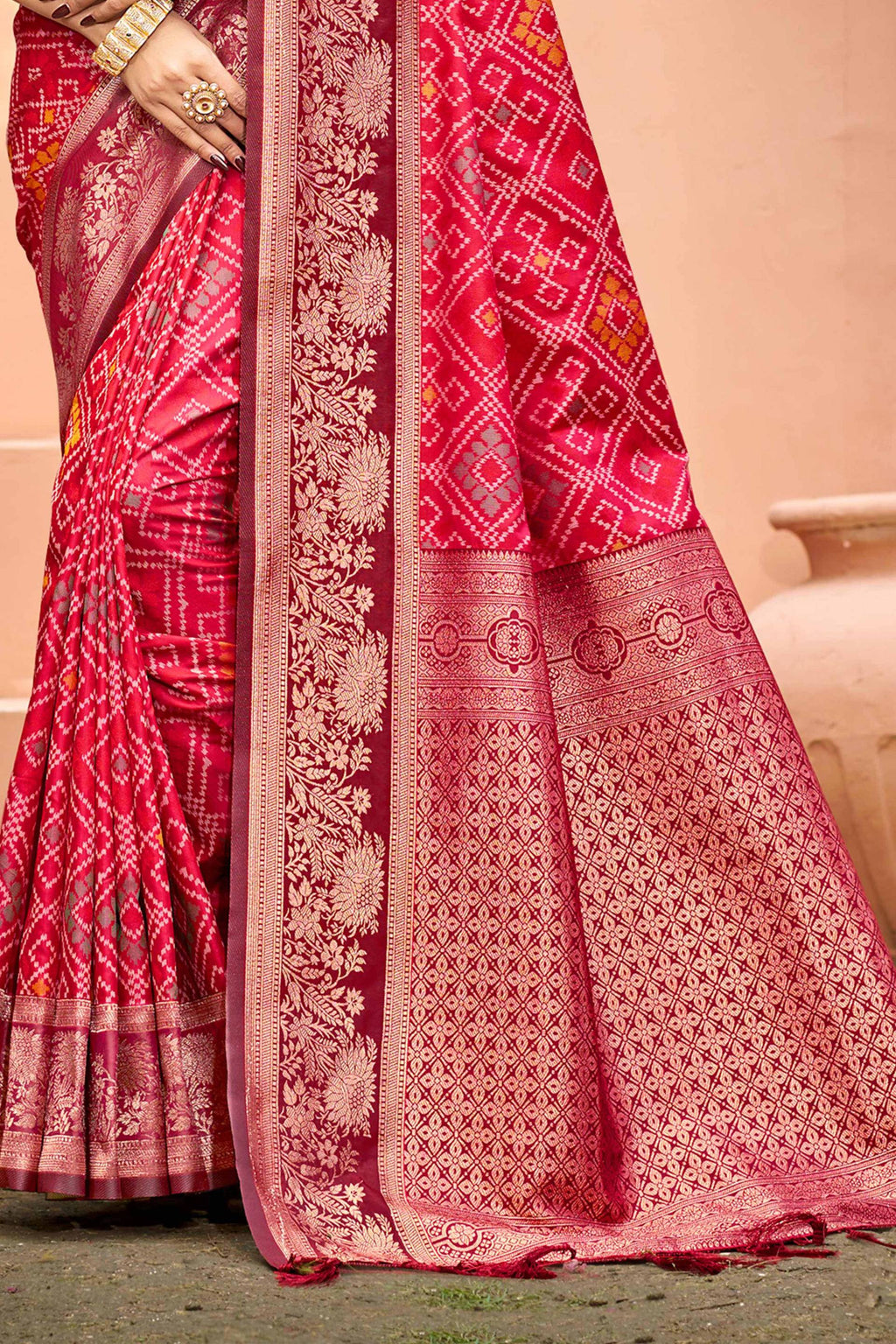 Sangam Prints Bright Red Soft Silk Woven Work Traditional Saree | Grocsy
