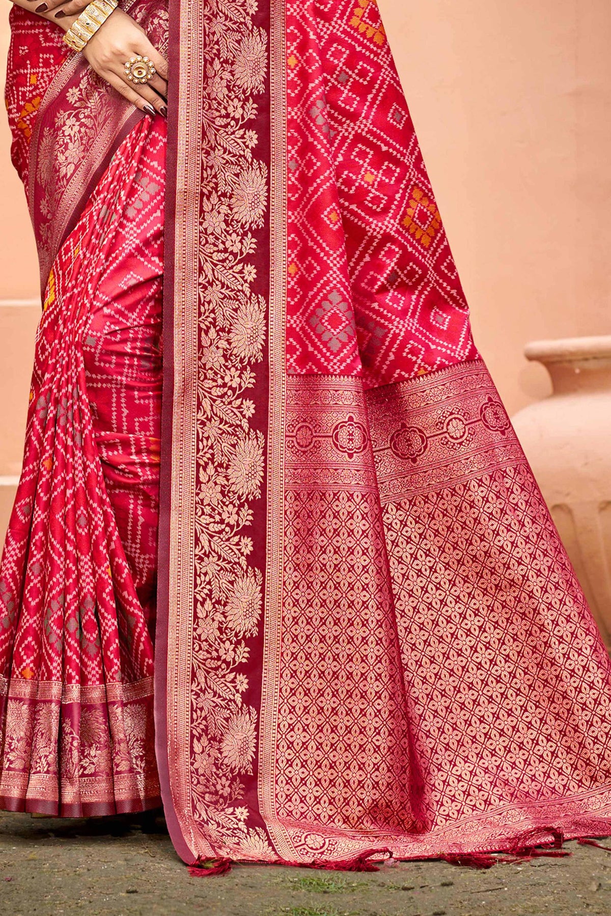 Sangam Prints Bright Red Soft Silk Woven Work Traditional Saree | Grocsy