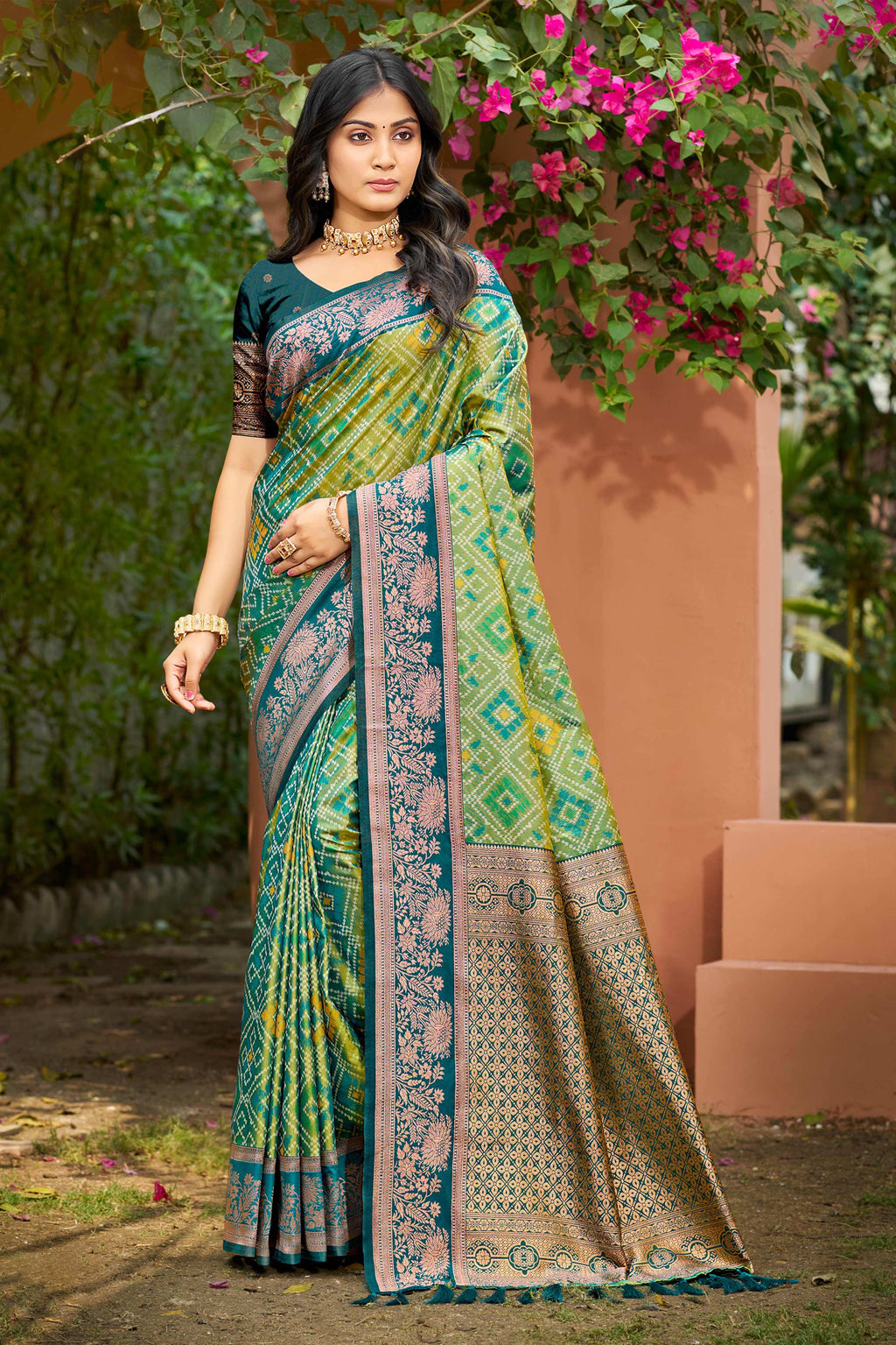 Sangam Prints Parrot Green Soft Silk Woven Work Traditional Saree | Grocsy