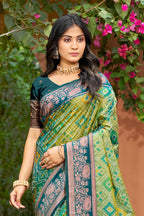 Sangam Prints Parrot Green Soft Silk Woven Work Traditional Saree | Grocsy