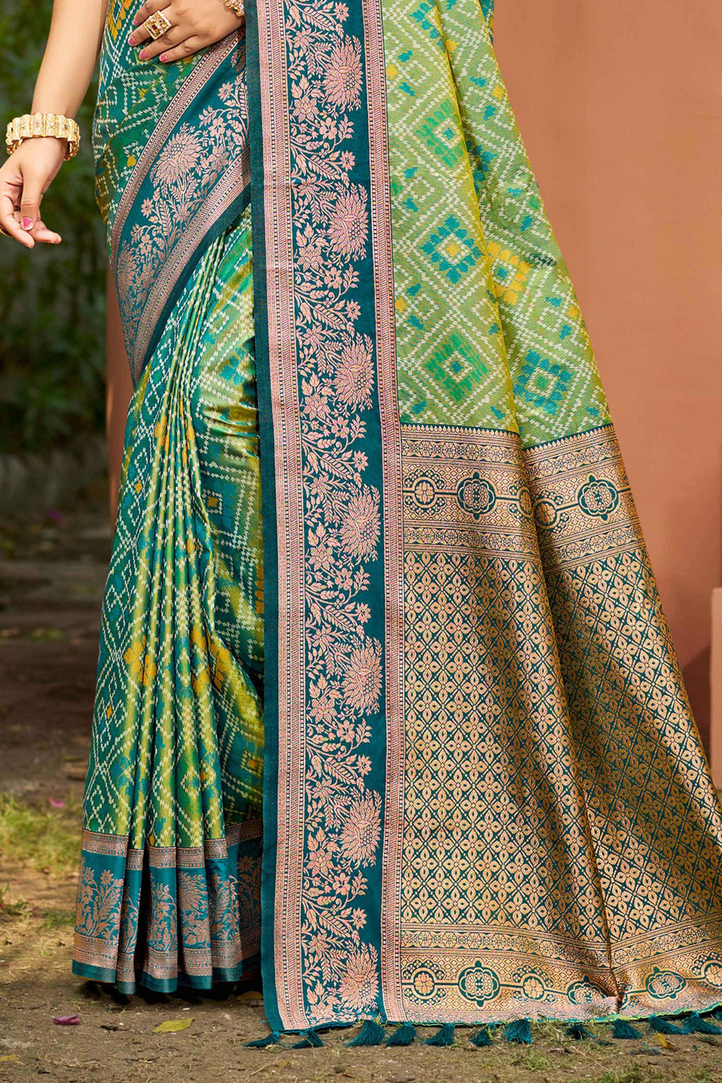 Sangam Prints Parrot Green Soft Silk Woven Work Traditional Saree | Grocsy