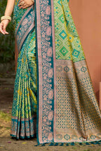 Sangam Prints Parrot Green Soft Silk Woven Work Traditional Saree | Grocsy