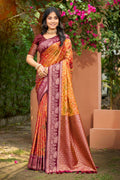 Sangam Prints Mustard Yellow Soft Silk Woven Work Traditional Saree | Grocsy
