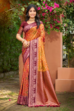 Sangam Prints Mustard Yellow Soft Silk Woven Work Traditional Saree | Grocsy