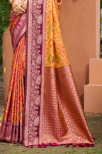 Sangam Prints Mustard Yellow Soft Silk Woven Work Traditional Saree | Grocsy