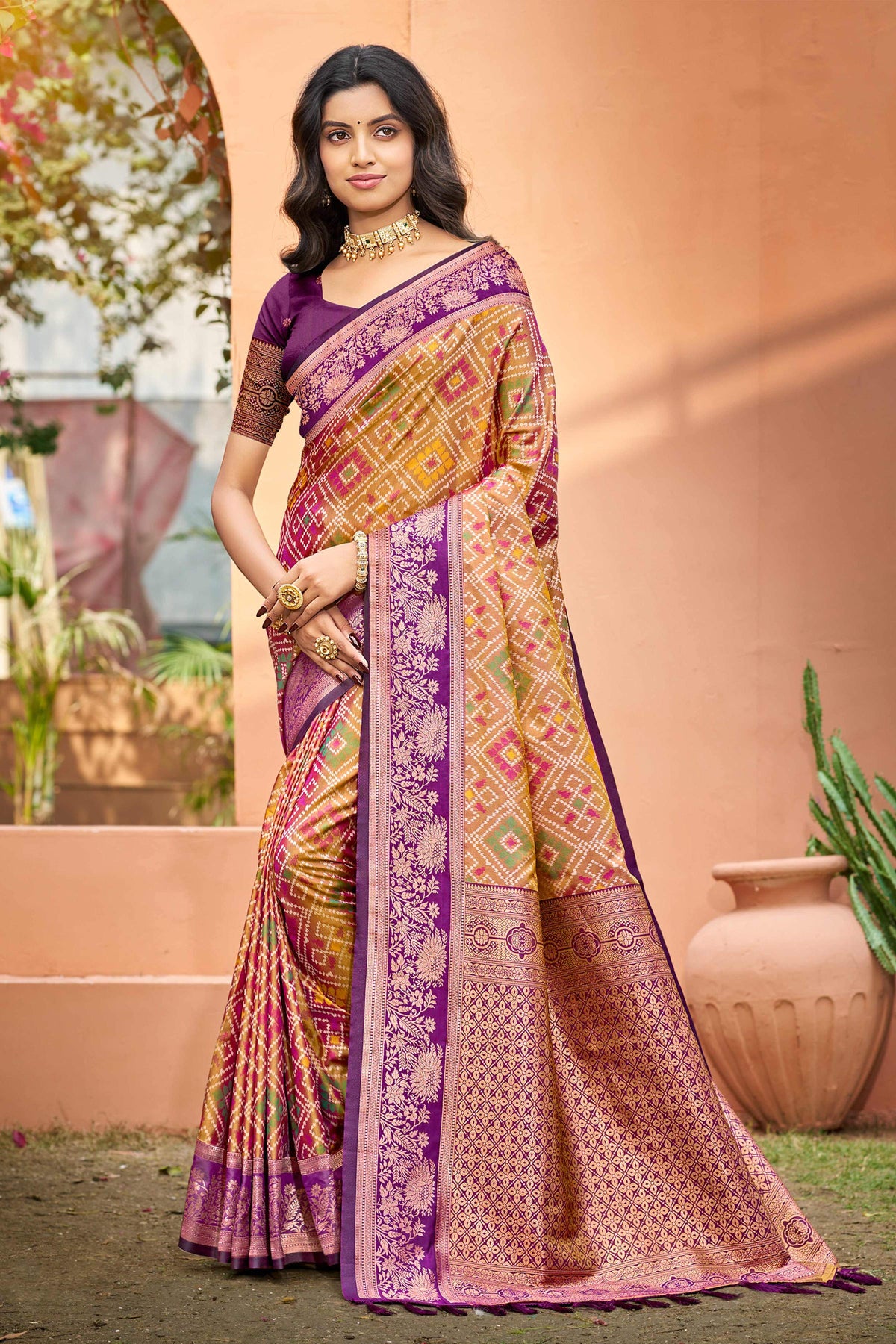 Sangam Prints Mustard Gold Soft Silk Woven Work Traditional Saree | Grocsy