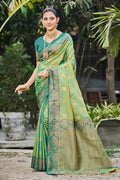 Sangam Prints Light Pista Green Soft Silk Woven Work Traditional Saree | Grocsy