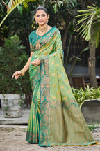 Sangam Prints Light Pista Green Soft Silk Woven Work Traditional Saree | Grocsy