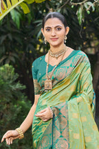 Sangam Prints Light Pista Green Soft Silk Woven Work Traditional Saree | Grocsy