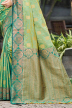 Sangam Prints Light Pista Green Soft Silk Woven Work Traditional Saree | Grocsy
