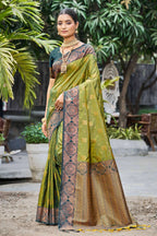 Sangam Prints Olive Green Soft Silk Woven Work Traditional Saree | Grocsy