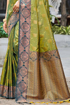 Sangam Prints Olive Green Soft Silk Woven Work Traditional Saree | Grocsy