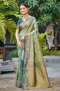 Sangam Prints Sage Green Soft Silk Woven Work Traditional Saree | Grocsy