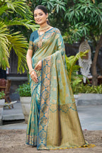 Sangam Prints Sage Green Soft Silk Woven Work Traditional Saree | Grocsy