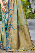 Sangam Prints Sage Green Soft Silk Woven Work Traditional Saree | Grocsy