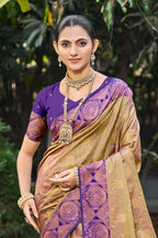 Sangam Prints Royal Purple Soft Silk Woven Work Traditional Saree | Grocsy
