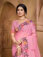 Sangam Prints Light Pink Cotton Silk With Meena Woven Work Traditional Saree | Grocsy