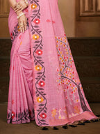 Sangam Prints Light Pink Cotton Silk With Meena Woven Work Traditional Saree | Grocsy