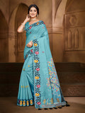 Sangam Prints Sky Blue Cotton Silk With Meena Woven Work Traditional Saree | Grocsy