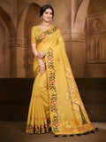 Sangam Prints Yellow Cotton Silk With Meena Woven Work Traditional Saree | Grocsy