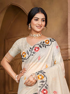 Sangam Prints Off-White Cotton Silk With Meena Woven Work Traditional Saree | Grocsy