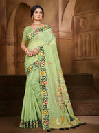 Sangam Prints Green Cotton Silk With Meena Woven Work Traditional Saree | Grocsy