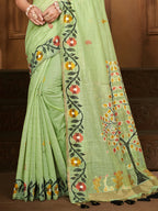 Sangam Prints Green Cotton Silk With Meena Woven Work Traditional Saree | Grocsy