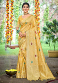 Sangam Prints Mustard Heavy Assam Silk Saree With Meena Woven Work Traditional Saree | Grocsy