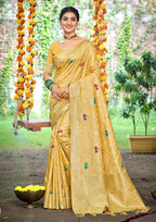 Sangam Prints Mustard Heavy Assam Silk Saree With Meena Woven Work Traditional Saree | Grocsy
