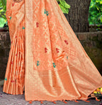 Sangam Prints Orange Heavy Assam Silk Saree With Meena Woven Work Traditional Saree | Grocsy