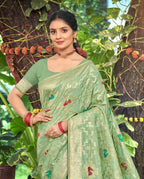 Sangam Prints Sea Green Heavy Assam Silk Saree With Meena Woven Work Traditional Saree | Grocsy