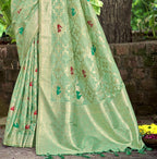 Sangam Prints Sea Green Heavy Assam Silk Saree With Meena Woven Work Traditional Saree | Grocsy