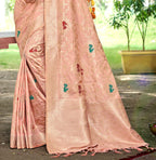 Sangam Prints Peach Heavy Assam Silk Saree With Meena Woven Work Traditional Saree | Grocsy